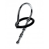 Серебристый уретральный плаг-бусины TOYFA Metal с мягким фиксириющим кольцом - ToyFa - купить с доставкой в Челябинске