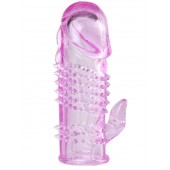 Розовая  гелевая насадка с клиторальным отростком - 13,5 см. - Toyfa Basic - в Челябинске купить с доставкой