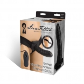 Чёрный полый страпон с вибрацией Unisex Vibrating Hollow Strap-On - 14 см. - Lux Fetish - купить с доставкой в Челябинске