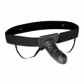 Чёрный полый страпон с вибрацией Unisex Vibrating Hollow Strap-On - 14 см. - Lux Fetish - купить с доставкой в Челябинске