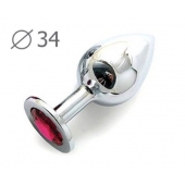 Коническая серебристая анальная втулка с малиновым кристаллом - 8,2 см. - Anal Jewelry Plug - купить с доставкой в Челябинске
