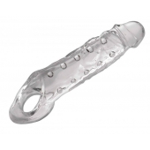 Прозразная закрытая насадка на пенис с поддержкой мошонки Clearly Ample Penis Enhancer - 22 см. - XR Brands - в Челябинске купить с доставкой