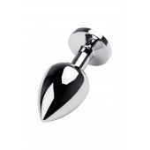 Серебристая коническая анальная пробка с красным кристаллом - 8 см. - ToyFa - купить с доставкой в Челябинске