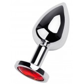 Серебристая коническая анальная пробка с красным кристаллом - 8 см. - ToyFa - купить с доставкой в Челябинске