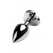 Серебристая коническая анальная пробка с красным кристаллом-сердечком - 7 см. - ToyFa - купить с доставкой в Челябинске