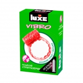 Розовое эрекционное виброкольцо Luxe VIBRO  Поцелуй стриптизёрши  + презерватив - Luxe - в Челябинске купить с доставкой