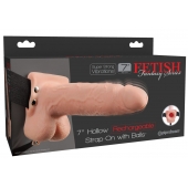 Телесный перезаряжаемый вибрострапон 7  Hollow Rechargeable Strap-on with Balls - 20,3 см. - Pipedream - купить с доставкой в Челябинске