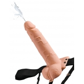 Телесный полый страпон с имитацией эякуляции 7.5  Hollow Squirting Strap-On with Balls Flesh - 21,6 см. - Pipedream - купить с доставкой в Челябинске