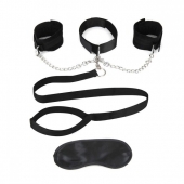 Чёрный ошейник с наручниками и поводком Collar Cuffs   Leash Set - Lux Fetish - купить с доставкой в Челябинске