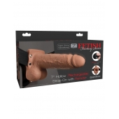 Кофейный перезаряжаемый вибрострапон 7  Hollow Rechargeable Strap-on with Balls - 20,3 см. - Pipedream - купить с доставкой в Челябинске