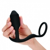 Черное эрекционное кольцо с анальным плагом Snug   Tug - b-Vibe - в Челябинске купить с доставкой