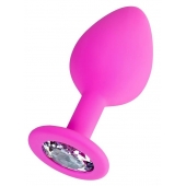 Розовая анальная втулка Brilliant с прозрачным кристаллом - 8 см. - ToyFa - купить с доставкой в Челябинске