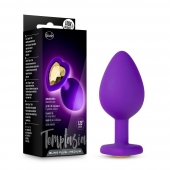 Фиолетовая анальная пробка Bling Plug Medium с золотистым стразом - 8,3 см. - Blush Novelties - купить с доставкой в Челябинске