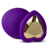 Фиолетовая анальная пробка Bling Plug Large с золотистым стразом - 9,5 см. - Blush Novelties - купить с доставкой в Челябинске