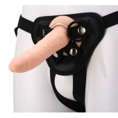 Телесный страпон на черных трусиках STRAP ON REAL DILDO - 20 см. - Dream Toys - купить с доставкой в Челябинске