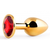 Золотистая анальная пробка с красным стразом - 7,2 см. - Anal Jewelry Plug - купить с доставкой в Челябинске