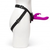 Лиловый страпон Rechargeable Vibrating Strap-On Harness Set - 17,6 см. - Happy Rabbit - купить с доставкой в Челябинске
