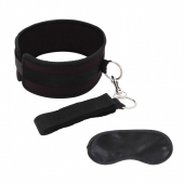 Черный ошейник с длинным поводком Collar and Leash Set - Lux Fetish - купить с доставкой в Челябинске