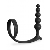 Черная анальная цепочка с эрекционным кольцом Ass-gasm Cockring Anal Beads - Pipedream - в Челябинске купить с доставкой