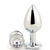 Серебристая анальная втулка с прозрачным кристаллом - 7,1 см. - Dream Toys - купить с доставкой в Челябинске