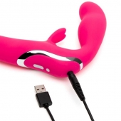 Ярко-розовый безремневой страпон Rechargeable Vibrating Strapless Strap-On - Happy Rabbit - купить с доставкой в Челябинске