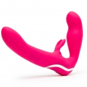 Ярко-розовый безремневой страпон Rechargeable Vibrating Strapless Strap-On - Happy Rabbit - купить с доставкой в Челябинске