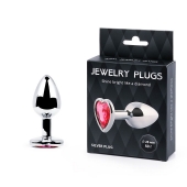 Серебристая анальная пробка с малиновым кристаллом-сердечком - 7 см. - Anal Jewelry Plug - купить с доставкой в Челябинске