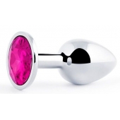 Серебристая анальная пробка с малиновым кристаллом - 7,2 см. - Anal Jewelry Plug - купить с доставкой в Челябинске