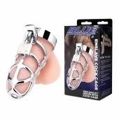 Серебристая металлическая клетка для члена с замком Enslave Cock Cage - BlueLine - купить с доставкой в Челябинске