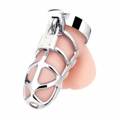 Серебристая металлическая клетка для члена с замком Enslave Cock Cage - BlueLine - купить с доставкой в Челябинске