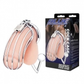 Серебристая металлическая клетка с анальным стимулятором Cock Cage - BlueLine - купить с доставкой в Челябинске