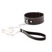 Черный широкий ошейник с красной строчкой и поводком - Crazy Handmade - купить с доставкой в Челябинске