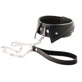 Черный ошейник-воротничок с металлическим поводком - Crazy Handmade - купить с доставкой в Челябинске
