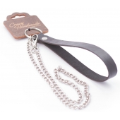 Серебристый металлический поводок с кожаной черной ручкой - 80 см. - Crazy Handmade - купить с доставкой в Челябинске