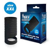 Черная открытая насадка на пенис с кольцом для мошонки XXL-size - 9,4 см. - Sex Expert - в Челябинске купить с доставкой