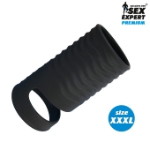 Черная открытая насадка на пенис с кольцом для мошонки XXXL-size - 9,9 см. - Sex Expert - в Челябинске купить с доставкой