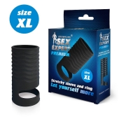 Черная открытая насадка на пенис с кольцом для мошонки XL-size - 8,9 см. - Sex Expert - в Челябинске купить с доставкой