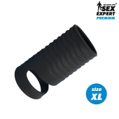 Черная открытая насадка на пенис с кольцом для мошонки XL-size - 8,9 см. - Sex Expert - в Челябинске купить с доставкой