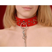 Красный кожаный ошейник с карабином и поводком - Sitabella - купить с доставкой в Челябинске