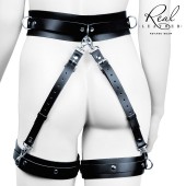 Черный кожаный пояс с гартерами - S-M - Notabu - купить с доставкой в Челябинске