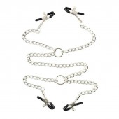 Серебристые зажимы для сосков и половых губ на тонкой цепочке - Notabu - купить с доставкой в Челябинске