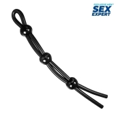 Черное силиконовое лассо с тремя шариками для утяжки - Sex Expert - в Челябинске купить с доставкой