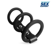 Черное тройное эрекционное кольцо с ремешком - Sex Expert - в Челябинске купить с доставкой