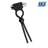 Черное эрекционное кольцо-лассо с вибрацией - Sex Expert - в Челябинске купить с доставкой