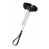 Черный кожаный ошейник-воротник с поводком - Pecado - купить с доставкой в Челябинске