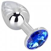 Анальное украшение BUTT PLUG  Small с синим кристаллом - 7 см. - Anal Jewelry Plug - купить с доставкой в Челябинске