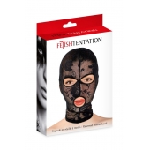 Черная кружевная маска на голову с отверстиями для глаз и рта - Fetish Tentation - купить с доставкой в Челябинске