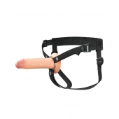 Телесный полый страпон на черных ремнях Hollow Silicone Strap-on - 17,8 см. - Pipedream - купить с доставкой в Челябинске