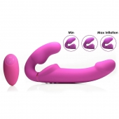 Розовый безремневой страпон с вибрацией и функцией расширения Inflatable Ergo-Fit Strapless Strap-On - XR Brands - купить с доставкой в Челябинске