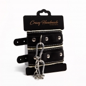 Черные скругленные наручники с мягкой бежевой подкладкой - Crazy Handmade - купить с доставкой в Челябинске